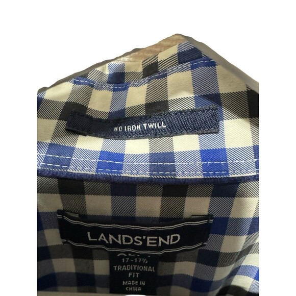 Lands End Men’s Plaid Long Sleeve Button Down XL/T 17-17 1/2 Blue, Black, White - Picture 7 of 11